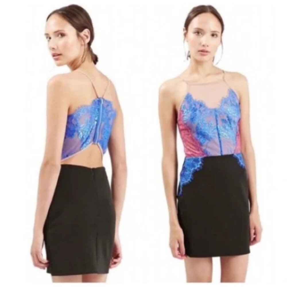 Topshop Statement Mini Dress Size 2 Petite Lace Open Back